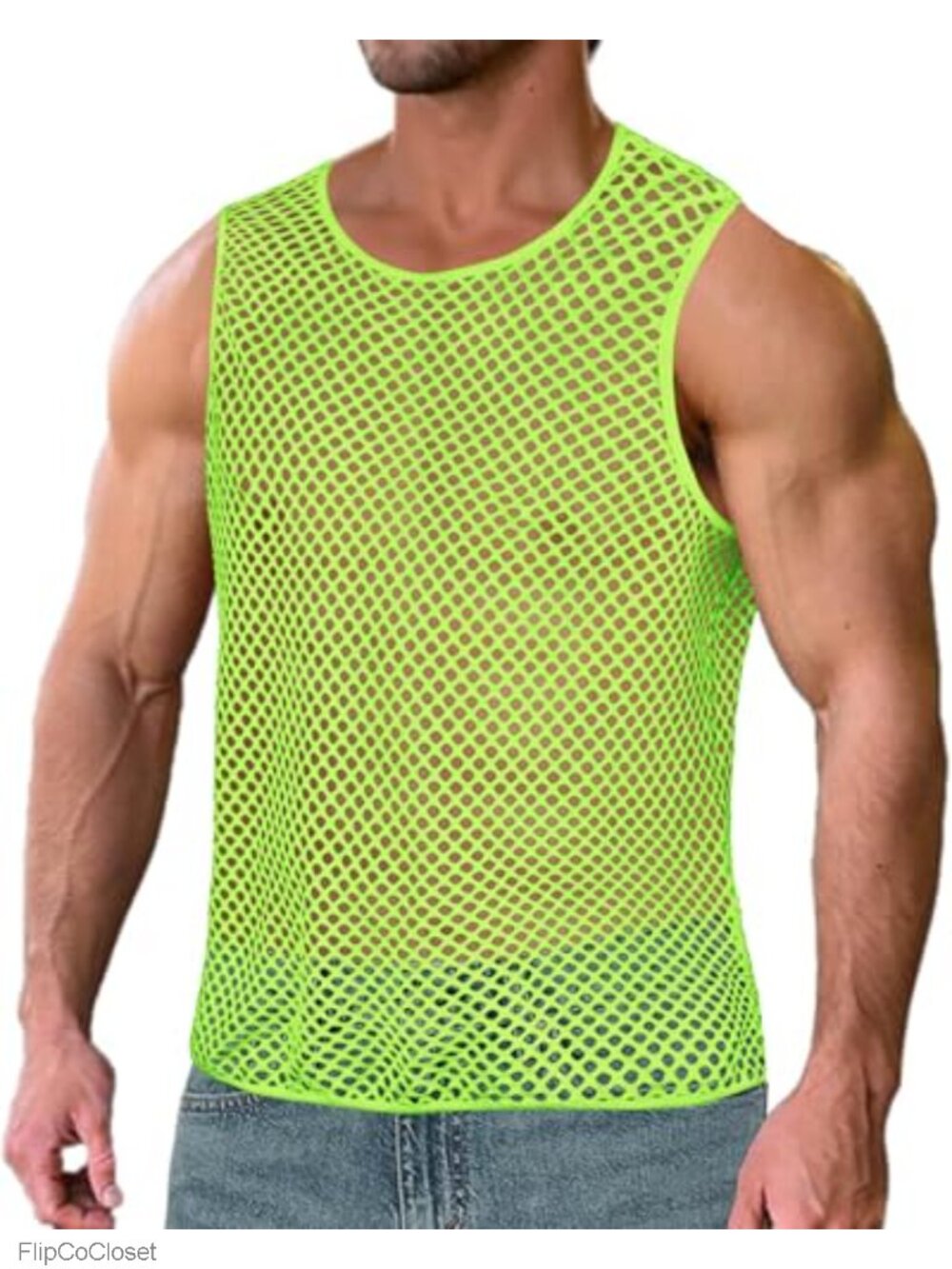Men's Mesh Fishnet Sleeveless Tank Top See Through Clubwear Fitted